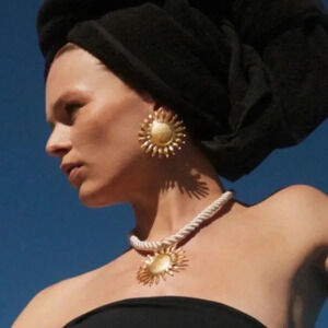 Zara Golden Sun Cord Necklace&Earrings Set Tik Tok Famous